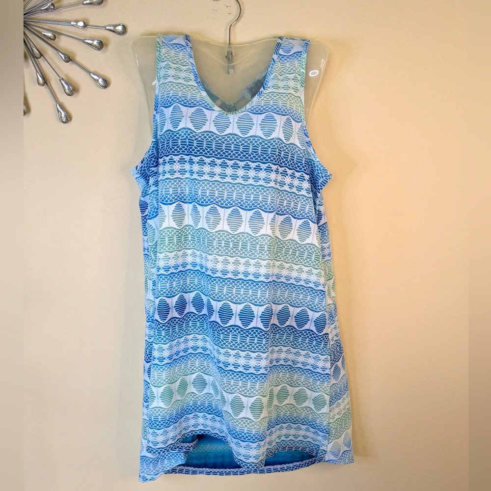Flowing Sleeveless Swimsuit Coverup in Blue and Green Pattern Medium NWOT